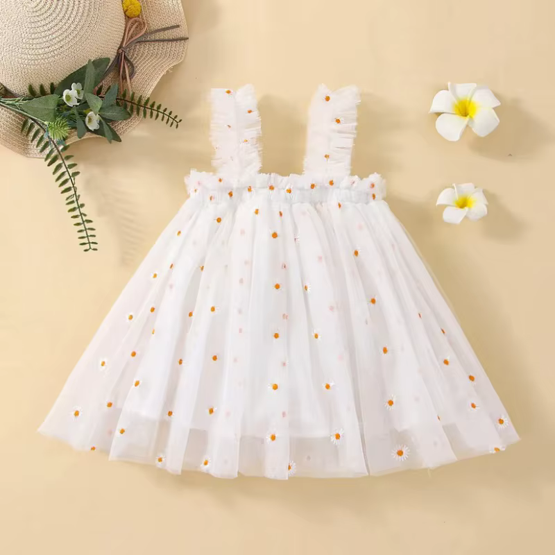 Vestido de tul en capas florales con margaritas Vestido de tul en capas florales con margaritas