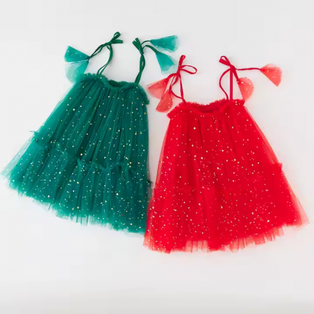 Vestido de verano navidad tul con lentejuelas para niñas