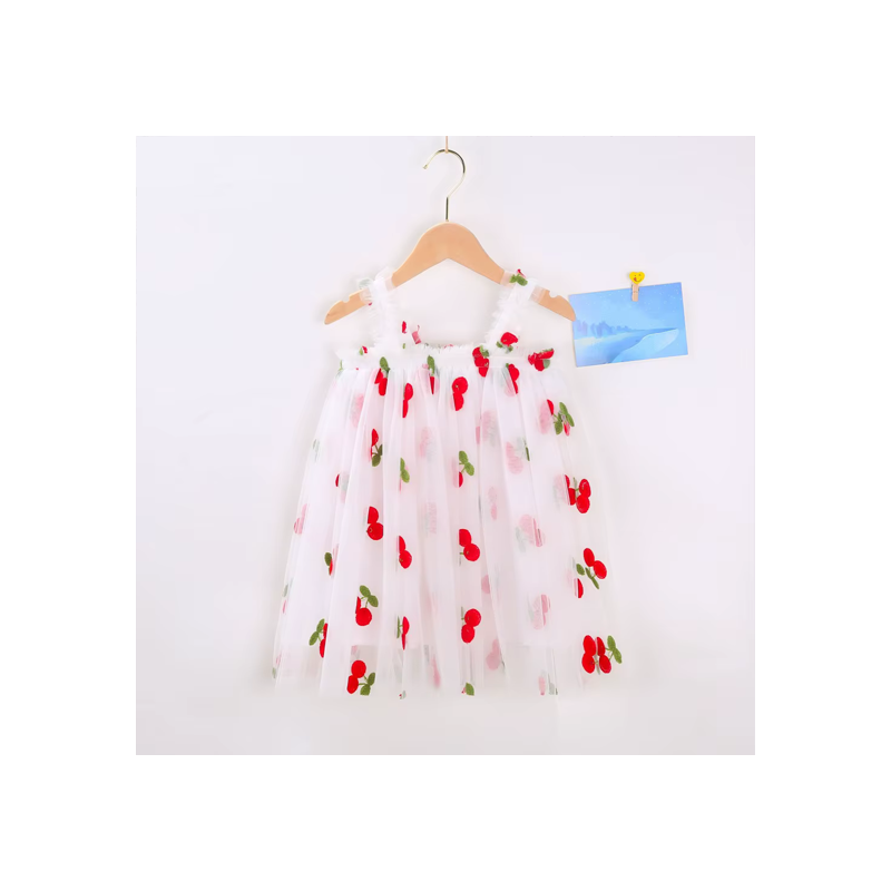 Vestido tul blanco con ceresas bordadas