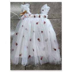 Vestido blanco tul rozas bordadas niña