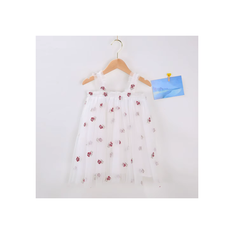 Vestido blanco tul rozas bordadas niña