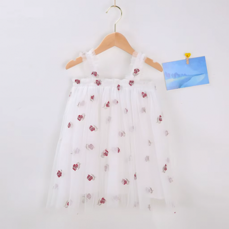 Vestido blanco tul rozas bordadas niña