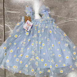 Vestido celeste con margaritas bordadas